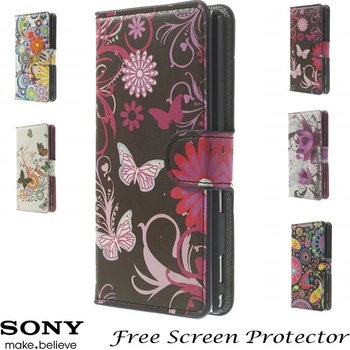 Image 1 of Sony Xperia M2 Printed Leather Wallet Калъф + Протектор