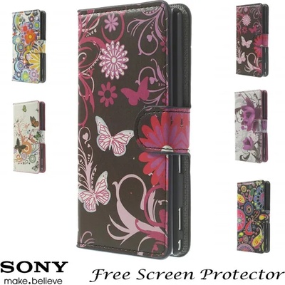 Sony Xperia M2 Printed Leather Wallet Калъф + Протектор