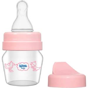 Wee Baby Стъклено шише Wee Baby Mini, с 2 накрайника, 30 ml, розово (792) - ozone