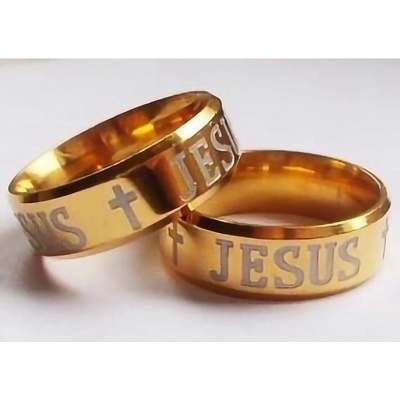 Blingstar Prsten JESUS CROSS Ježíš Gold Nerez ocel 1061 kříž