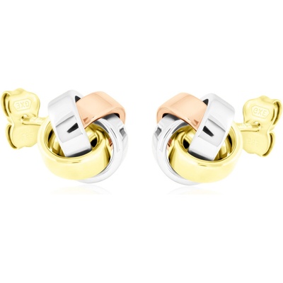 Gemmax Elegantní peckové náušnice Uzlíky ze žluto-bílo-růžového zlata na puzetu GLECN-01567