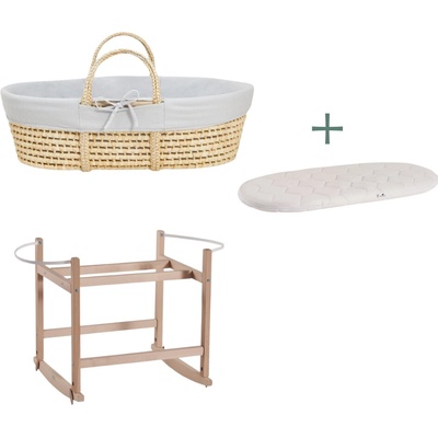Ahojbaby set Mojžišov košík pre bábätko Corn s hojdacím stojanom natural sivým poťahom + matracom zadarmo