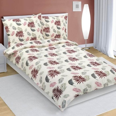 Bellatex krep obliečky 80/373 vínové peříčko na smetanové 140x200 70x90