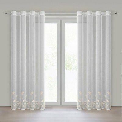 Takoy Záclona bielo-béžová z etamínu zdobená výšivkou s motívom stebiel okrasnej trávy 140x250 cm očká - TASHA-HF-478303 | 140 x 250 cm