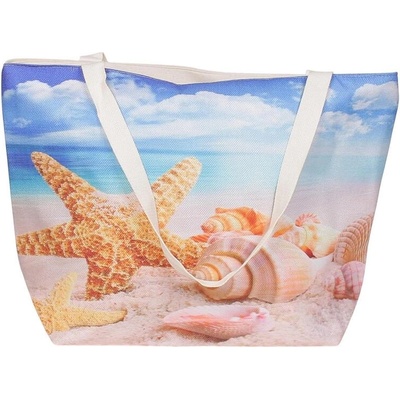 Бежова плажна чанта с морски пейзаж