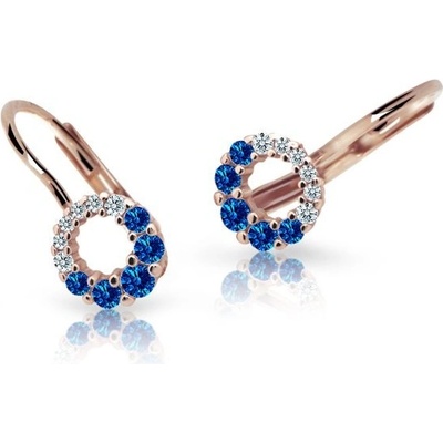 Danfil dětské náušnice C2154 z růžového zlata s kamínky Dark Blue zapínání klapka