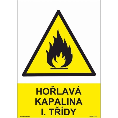 DUKO HOŘLAVÁ KAPALINA I. TŘÍDY Formát: 210 x 297 mm, Materiál: plast 5 mm, samolepící vinylová fólie