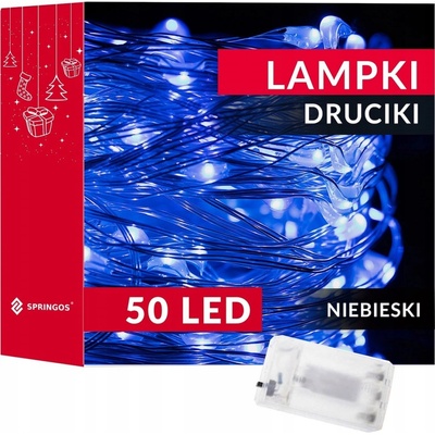 SPRINGOS LED reťaz Nano 5m 50 LED 3x AA modrá