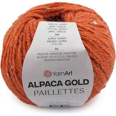 Pletací příze Alpaca Gold s flitry 50 g, střední, 8 (9312) rezavá stř.