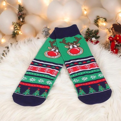 Мъжки коледни чорапи в зелено с еленче
