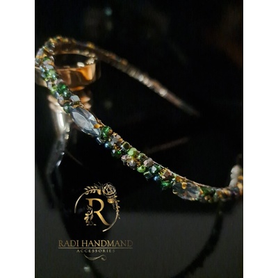 Radi handmade Диадема със сигнално зелени кристали и камъни (941)