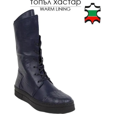 Български обувки Дамски кецове от естествена кожа в синьо 20590