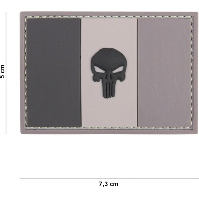 Gumová nášivka 101 Inc vlajka Punisher France - sivá