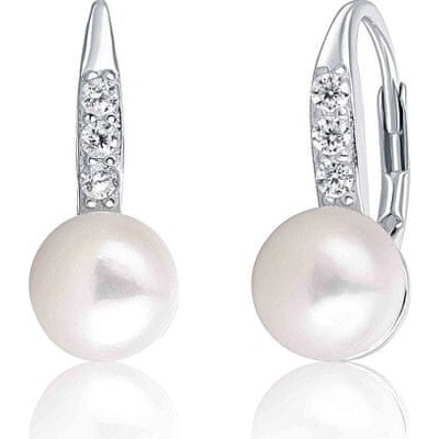 JwL Luxury Pearls strieborné náušnice s perlou a zirkónmi JL0601