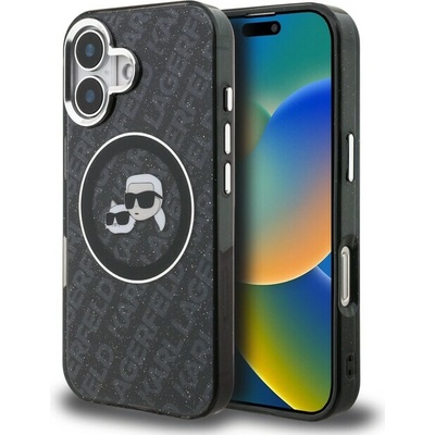 Karl Lagerfeld IML K&CH Heads Repeated Logo trblietavý kryt s MagSafe pre iPhone 16 - čierny 57983125035