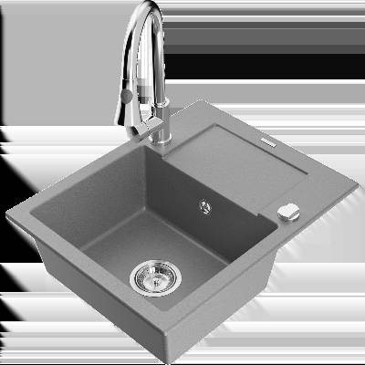 Enzo гранитна мивка с 1 гнездо и отцеждвател и кухненски кран Elia, сив - 6506-71-670101-00 (6506-71-670101-00)