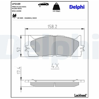 DELPHI Sada brzdových platničiek kotúčovej brzdy LP2169