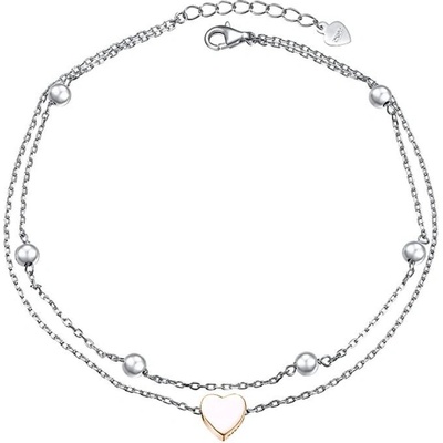 Leru stříbrný náramek na nohu dvojitý s rosegold 25 cm srdce