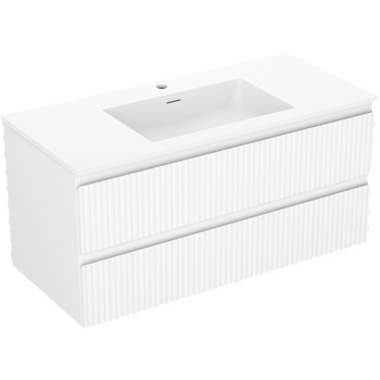 Mexen Rivel шкафче за баня 100 см с мивка Otis, 2 чекмеджета, оребрено, бяло мат (91A20-10047-2-BFF01-W18M01)