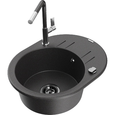 Mexen Kevin гранитна мивка с 1 отделение с отцедник и кухненски смесител Flora, черен на петна - 6517-76-670401-08-B (6517-76-670401-08-B)