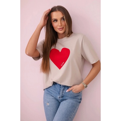 Fashionweek Dámske Tričko bavlněné se srdcem K9810 Béžová