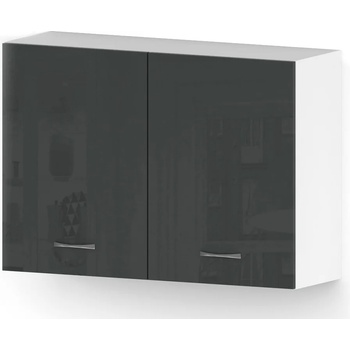 Голд - Аполо Горен кухненски шкаф с 2 врати и рафт Алис g28 100 см антрацит гланц