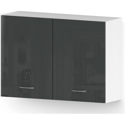 Голд - Аполо Горен кухненски шкаф с 2 врати и рафт Алис g28 100 см антрацит гланц