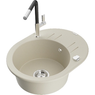 Mexen Kevin гранитна кухненска мивка с 1 камера с отцедник и кухненски кран Flora, бежов - 6517-69-670401-07 (6517-69-670401-07)