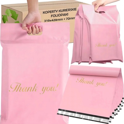 Růžové poštovní poly bagy s uchem 310 × 420 + 70 mm, 50 ks