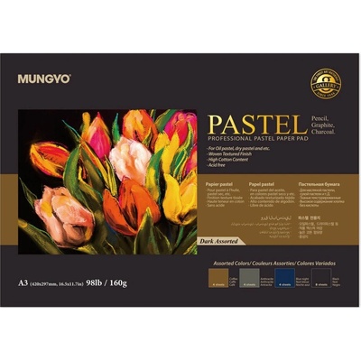 Professionální blok na pastely Mungyo A3 – 20 listů, 160 g/m2, 4 odstíny tmavých listů