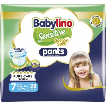 Babylino Пелени гащи Babylino - Sensitive, Cotton Soft, VP, размер 7, 15-25 kg, 28 броя (8902001)