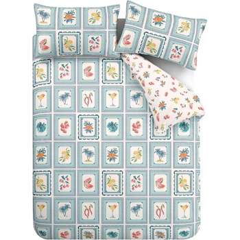 Catherine Lansfield Синьо единично спално бельо 135x200 cm Riviera Tiles - Catherine Lansfield (BD/59947/W/SQS/BL)