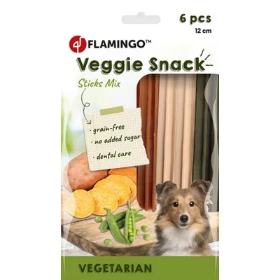 Flamingo Veggie rod mix - Дентално лакомство за кучета, вегетариански пръчици, х 12 см, 6 броя