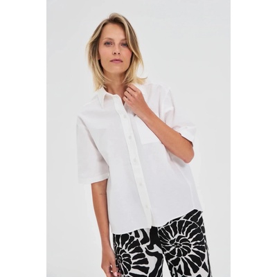 Marisse Moodo White Short-Sleeved Collared Shirt čierna biela