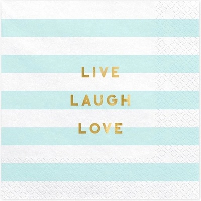 PartyDeco Парти Салфетки "Live Laugh Love", Светло Синьо