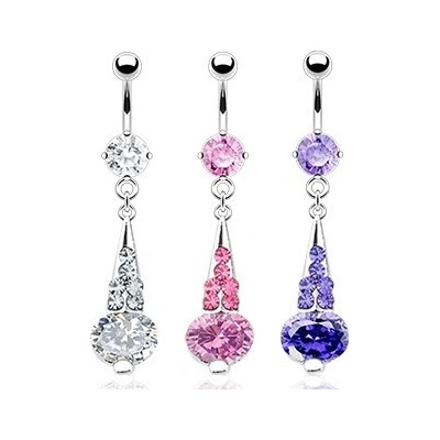 Šperky eshop ocelový piercing do pupíku trojúhelník vykládaný zirkony oválný kamínek SP44.08 růžová