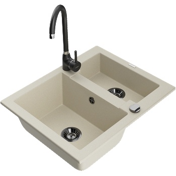 Mexen Carlos гранитна мивка 1, 5 камери с кухненски смесител Telma, бежова - 6518-69-670200-70 (6518-69-670200-70)