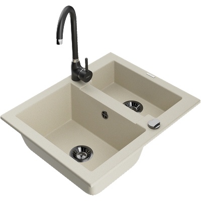Mexen Carlos гранитна мивка 1, 5 камери с кухненски смесител Telma, бежова - 6518-69-670200-70 (6518-69-670200-70)