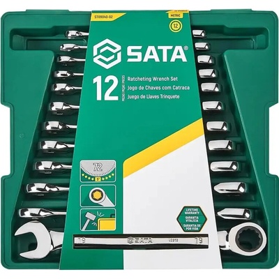 Sata Tools Očkoploché ráčnové klíče 8 ÷ 19 mm v kazetě 12 ks ST09040-02