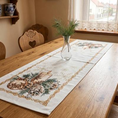 Praktik Vianočná gobelínová šerpa chenille 001VB sviečka Bavlna Acryl Pes 45x140 cm