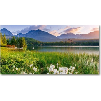 Foto obraz sklo tvrzené Jazero v horách 100x50 cm