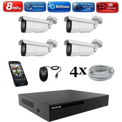 Amiko IP 4 kamerový set Varifokal 4K Ultra HD 8Mpix Tube 1805K4