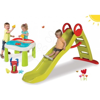 Smoby šmykľavka Toboggan Funny a stôl na hranie Voda&Piesok s mlynom