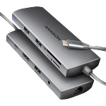 AXAGON USB концентратор AXAGON HMC-8HLSA, USB-C 3.2 Gen 1, 3x USB-A, HDMI 4K/30Hz, Gigabit Ethernet, SD/microSD, 3.5mm Audio, PD 100W - 8595247907523 (HMC-8HLSA)