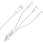 Blueo - 3в1 кабел за данни - USB-A към 2x Type-C, Lightning, бързо зареждане, оплетен - бял