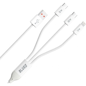 Blueo - 3в1 кабел за данни - USB-A към 2x Type-C, Lightning, бързо зареждане, оплетен - бял