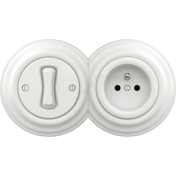 Image 1 of Reblig - Ретро еднополюсен ключ № 1 и 230V контакт със снежнобяла рамка (RG0152D)