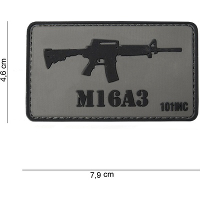 Gumová nášivka 101 Inc zbraň M16A3 - šedá