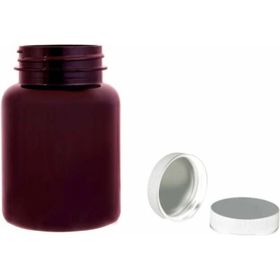 Pilulka Plastová lékovka hnědá s bílým uzávěrem s ALU vložkou 150 ml