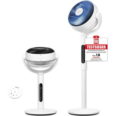 Levoit DC motor pedestal fan, 20dB quiet fan, 30m throwing distance, 2465m³/h air volume, fan with remote control and cooling, 2 in 1 height adjustable, 4 modes/12 levels/12 hour timer, white, 110cm - LPF-R432-WEU